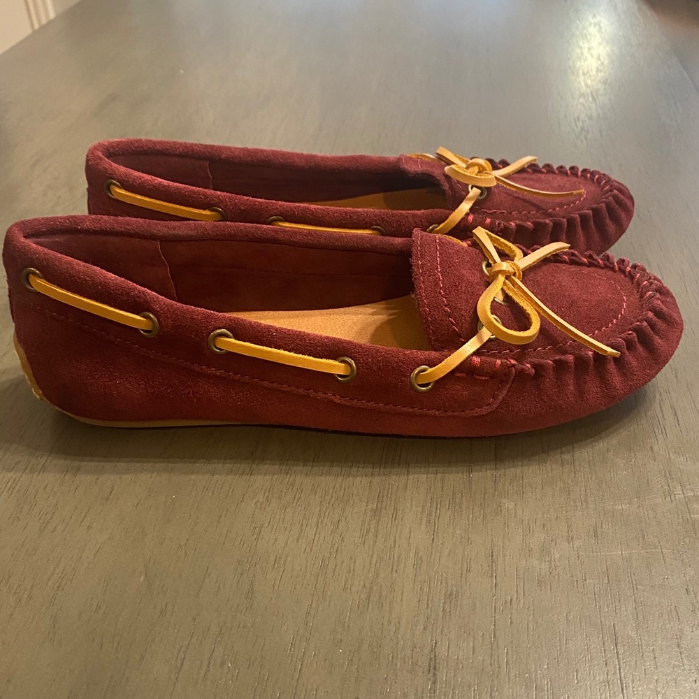Lucky Brand Womens Suede Moccasin Driving Loafers Burgundy Red Size 6